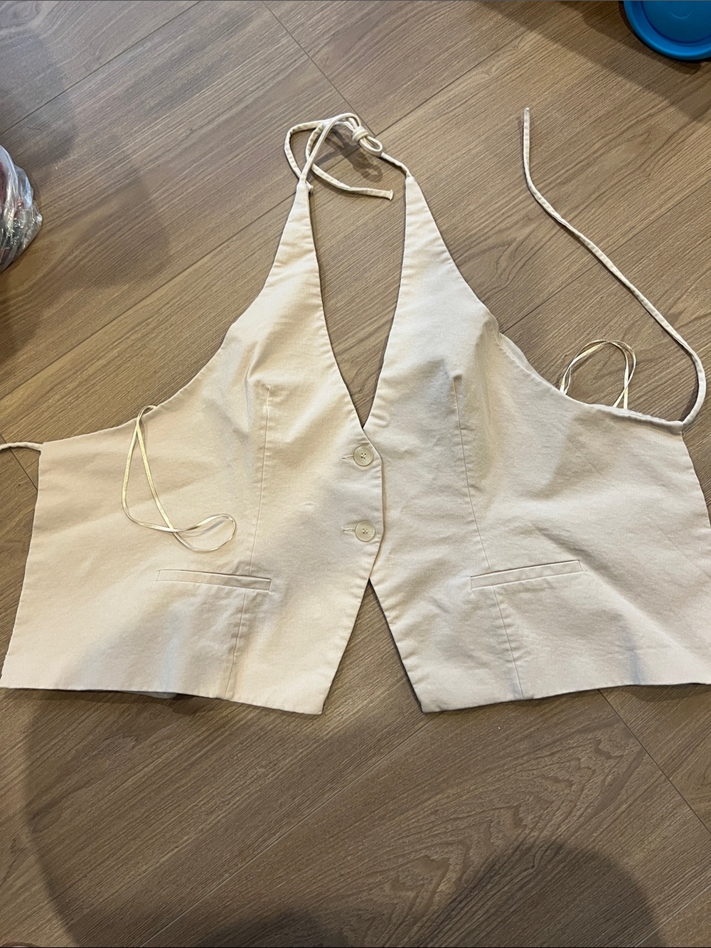 Zara Halter Crop Vest with Button Front